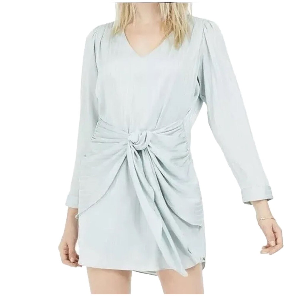 Leyden Satin Striped Blue Green Tie Front Short Dress Size Small Lined